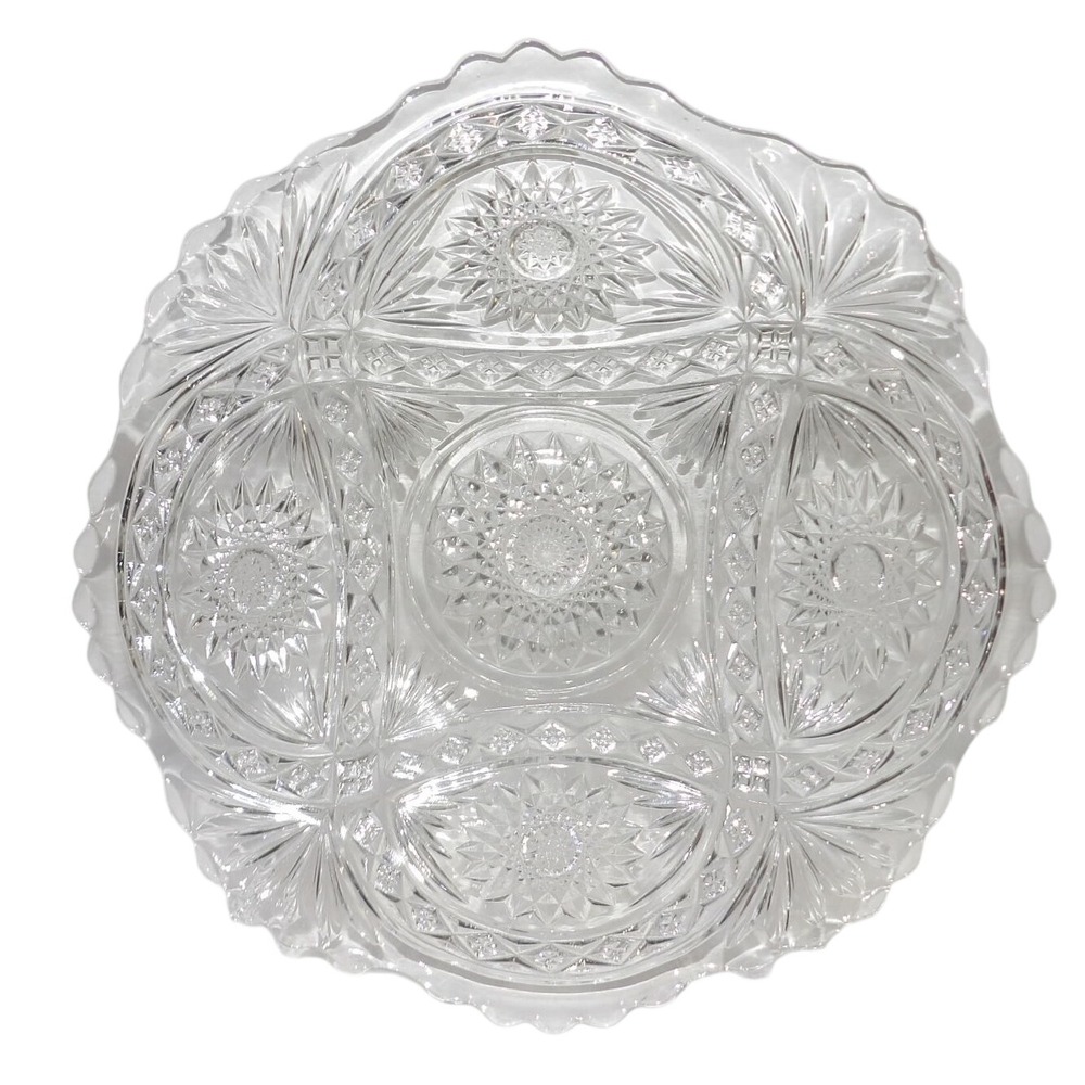 Vintage Clear Pressed Glass Hobstar Diamond Pattern 12 Inch Serving Platter